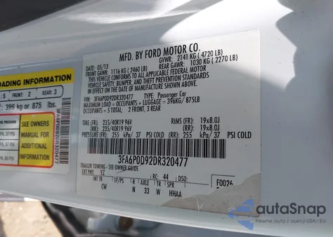2013 Ford Fusion Titanium from USA, damaged, VIN 3FA6P0D92DR320477